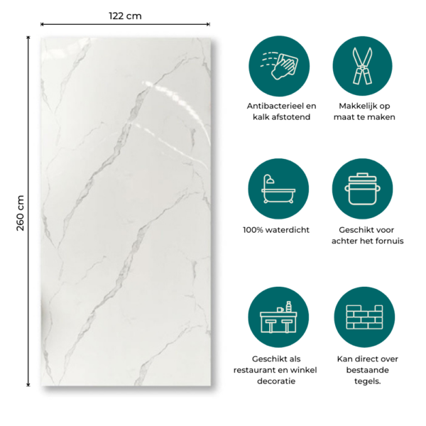 USP - PVC Marmer Wandpaneel Bianco Calacata Wit Glans