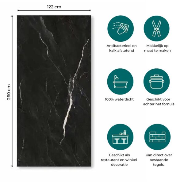 USP - PVC Marmer Wandpaneel Nero Marquina Zwart Glans