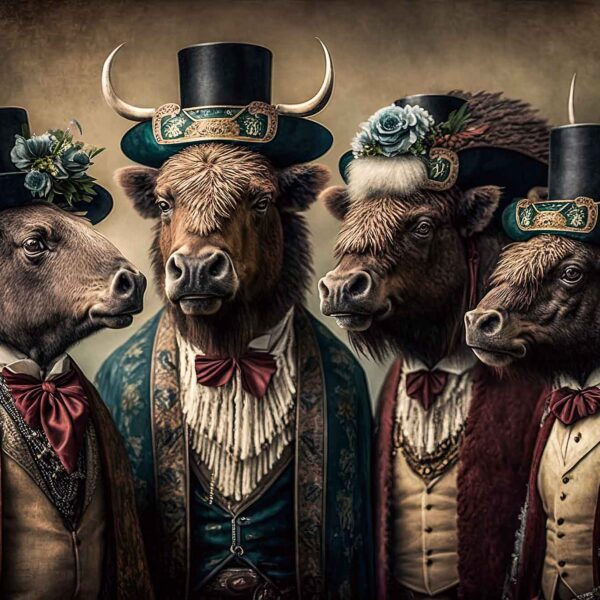 Glasschilderij Victorian Bisons 80x120cm