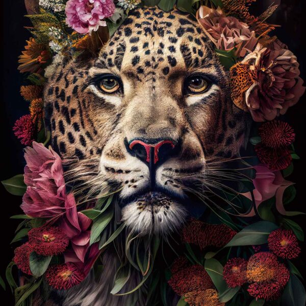 Glasschilderij Blooming Leopard 120x80cm