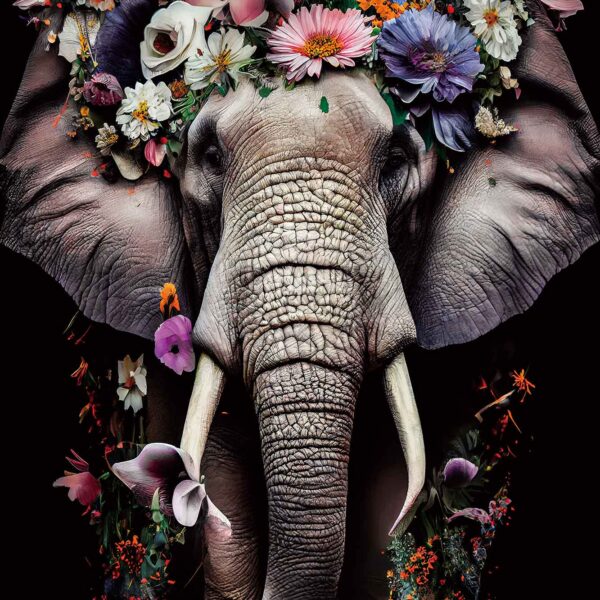 Glasschilderij Blooming Elephant 120x80cm