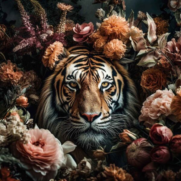 Glasschilderij Hidden Tiger Flower 80x120cm