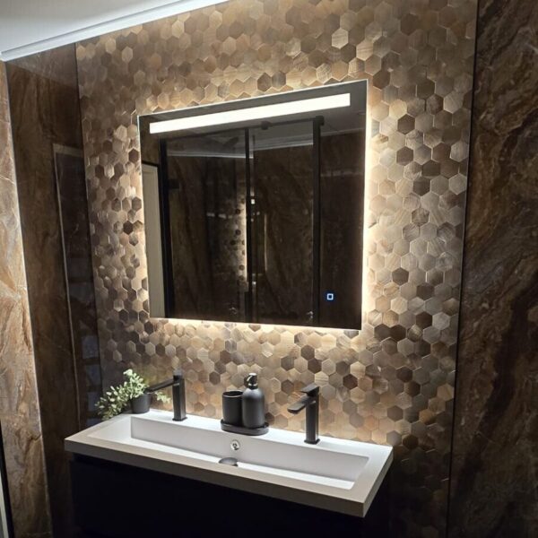 Sfeerfoto mozaiek hexagon koper en PVC onyx koper