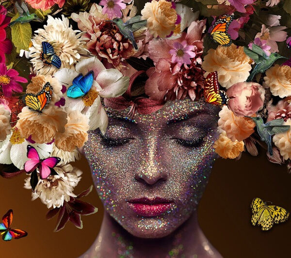 Glasschilderij Glitter Lady 120x80cm